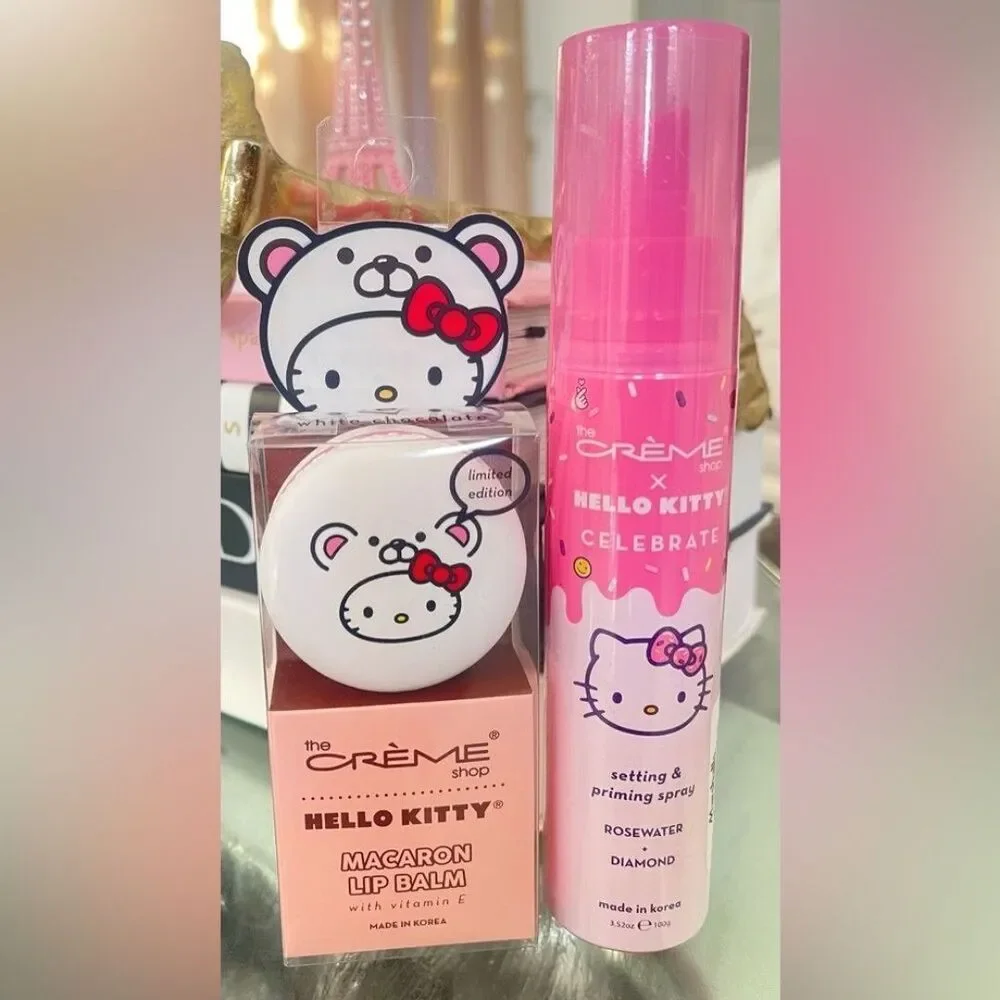 Hello Kitty Macaron Lip Balm whit Vitamin E and Setting Priming Spray Makeup Set